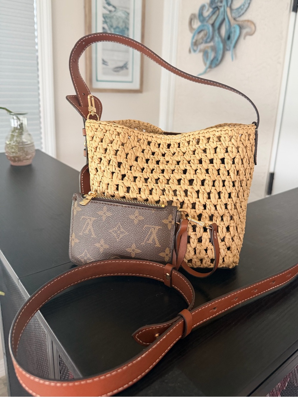 LVuitton All In BB Straw Leather Trim fashion